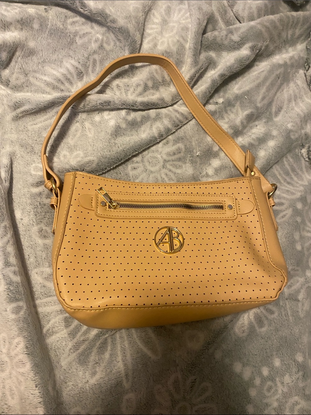 Alexis Bendel AB Logo Perforated Tan Shoulder Bag
